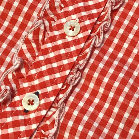 Lilly Pulitzer Red and White Gingham Plaid Long Sleeve Button Down Shirt Size 2 - Picture 8 of 15